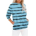 thumbnail image 1 of Generic Womens Striped Long Sleeve Shirt Crew Neck Tops Breton Loose Fit Tshirt with Pockets, 1 of 4