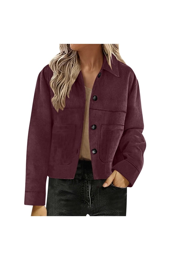 Womens Suede Jackets 2026 Casual Button Down Cropped Jacket Fall Long Sleeve Outerwear Coats Work Office Clothes