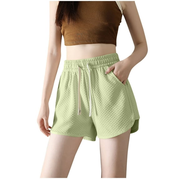 Generic Womens Summer Athletic Shorts Textured Solid Color Elastic Waisted Short Loose Casual Workout Shorts with Pockets