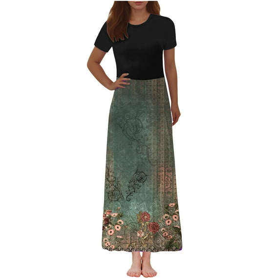 Generic Womens Summer Dresses Loose Sleeveless Crew Neck Sundresses Floral Print Trendy Irregular Hem Dress with Pockets