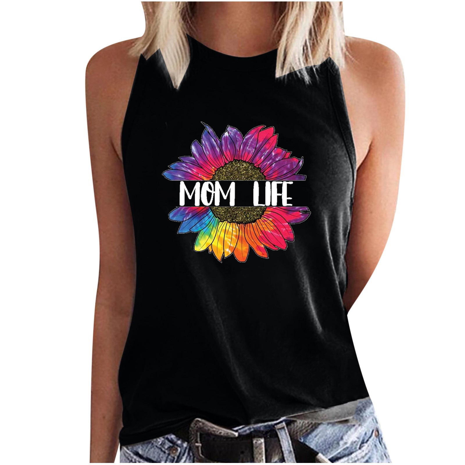 Generic Womens Summer Tops Graphic Tanks Beach Vacation Tops Loose Running Athletic Sleeveless Shirt Cami