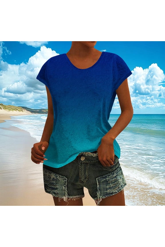 Womens Summer Tops Trendy Cap Sleeve Round Neck T Shirts Loose Fit Casual Basic Tee Going Out Blouse