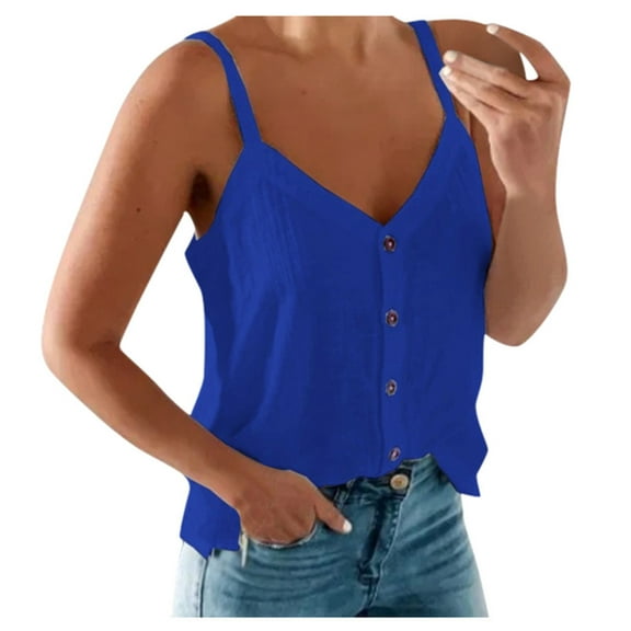 Generic Womens Tank Tops V Neck Button Down Casual Cami Blouses Summer Sleeveless Basic Tank Shirt