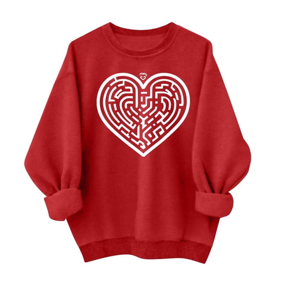 Generic Womens Valentines Shirts Causal Heart Print Graphic Long Sleeve Sweatshirts Crewneck Oversized Blouse Tops