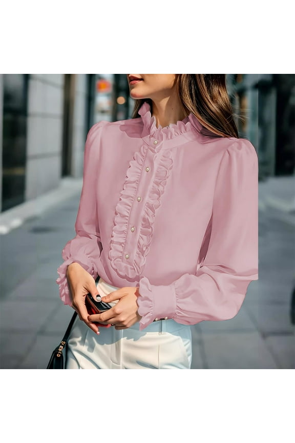 Womens Victorian Vintage Long Sleeve Shirt Casual Ruffle Button Stand Collar Blouse Gothic Medieval Renaissance Tops