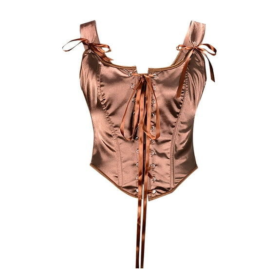 Generic Womens Vintage Grommet Lace Up Tie Front Corset Bustier Shapewear Top Renaissance Corset Tops