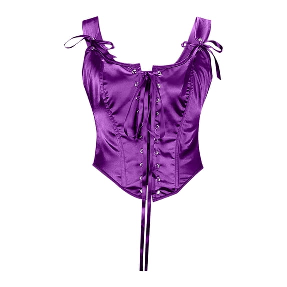 Generic Womens Vintage Grommet Lace Up Tie Front Corset Bustier Shapewear Top Renaissance Corset Tops