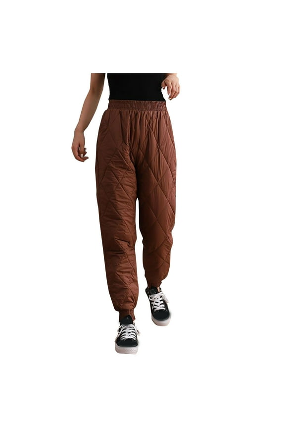 Womens Winter Warm Down Cotton Pants Tapered Wide Leg Quilted Snow Ski Pants Thermal Puffer Trousers with Pockets