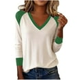 thumbnail image 1 of Generic Womens Workout Tops V Neck Color Block Sweaters Long Sleeve Knit Pullover Tops Comfy Cotton Basic Raglan T Shirts, 1 of 4