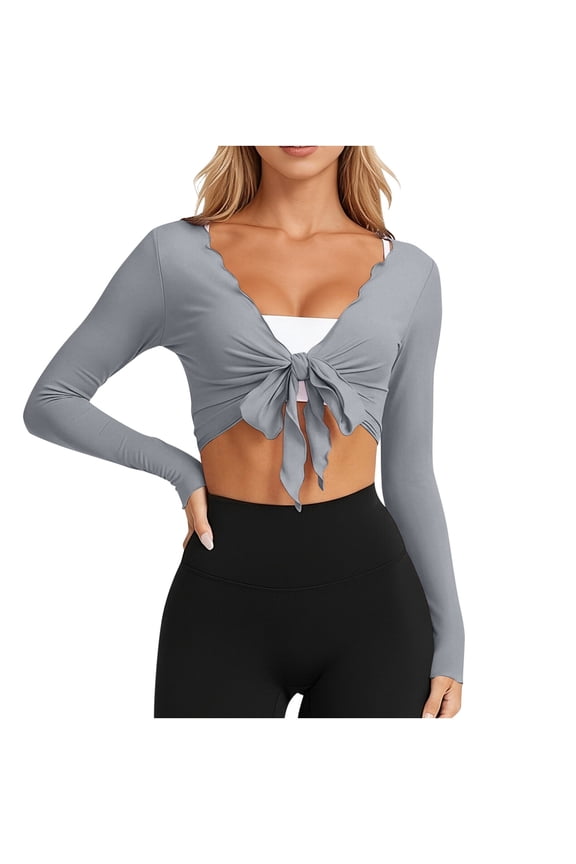 Womens Wrap Tie Wrap Tops Long Sleeve Shrug Lightweight Ballet Pilates Yoga Gym Workout Crop Wrap Shirts