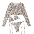 thumbnail image 1 of Generic Womens leopard printed Swimsuits Long Sleeve Bikini Protection Swimsuit Three-Pieces Bikini Set with Shorts, 1 of 6