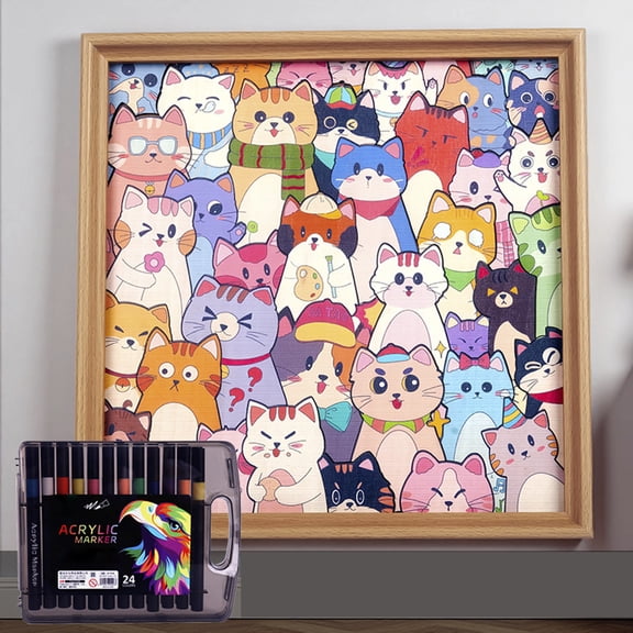 Generic Wooden Coloring Puzzle, DIY Wooden Cat Puzzles Frame, Creative Paintable Puzzles Photo Frame for Home Decoration, Equipped Marker Pen
