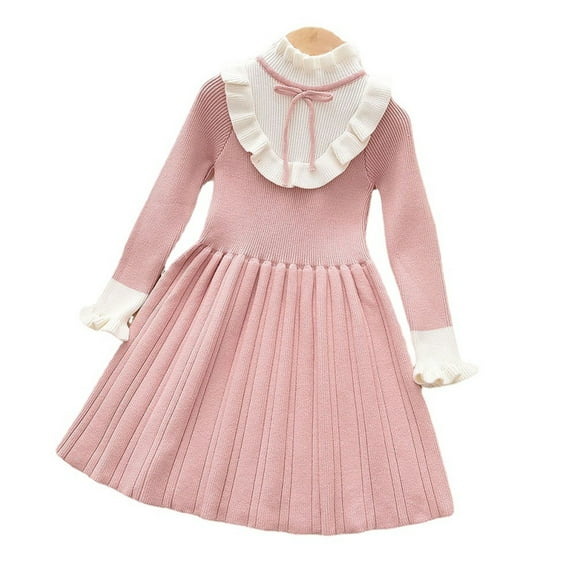 Generic Workout Sweaters for Kids Babys Toddler Girls Solid Spring Winter Ruffled Long Sleeve Knit Sweater Princess Dress Clothes For Autumn Knit Tops(5-6 Years,Pink)