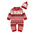 thumbnail image 1 of Generic Workout Sweaters for Kids Boy Girl Christmas Deer Knitted Crew Neck Sweater Baby Jumpsuit Romper Cotton Xmas Hat Caps Outfits Clothes Set for Cute Fashion Pullover(3-6 Months,Red), 1 of 9