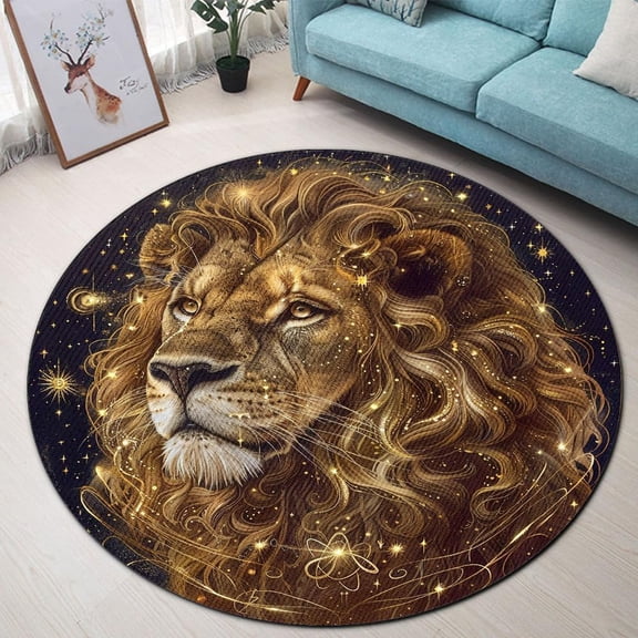 Generic Zodiac Constellation Aries Round Rug, fiery ram circle carpet for bedroom, dorm or office, soft washable non-slip floor mat, astrology lover celestial home décor