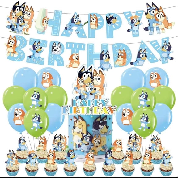 Generic birthday party cake topper ,Dog RST1Cartoon Themed Balloons Decoration Sets Children's Birthday Party Supplies, Blue