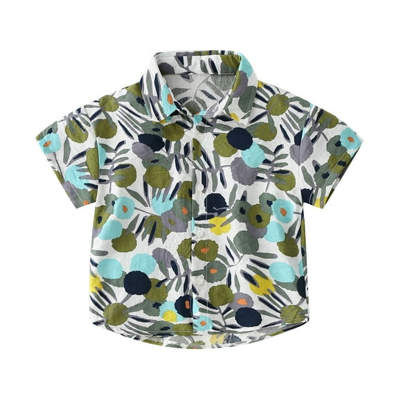 Generic boys' t to shirts Toddler Boys Button Down Hawaii Shirts Short Sleeve Tropical Shirt Tops For Kids Toddlers For 2 To 8 Years Old