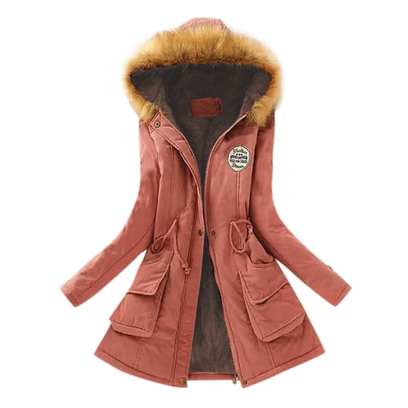 Generic Winter Coats for Women Long Sleeve Lamb Wool Cotton Coat Thick Jacket with Plush Hooded Mid Length Sherpa Outerwear