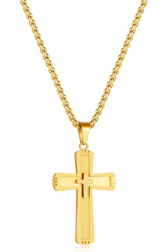Generisch Stainless Steel Cross Pendant Chain Punk Jewellery Necklace Women Men