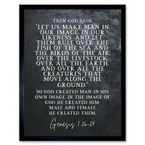 Genesis 1:26-27 Let Us Make Man In Our Image Christian Bible Verse Quote Scripture Typography Art Print Framed Poster Wall Decor 12x16 inch