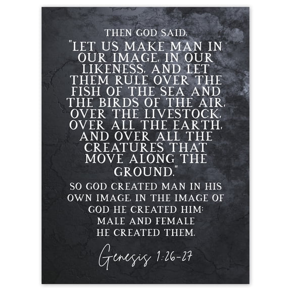 Genesis 1:26-27 Let Us Make Man In Our Image Christian Bible Verse Quote Scripture Typography Extra Large XL Wall Art Poster Print