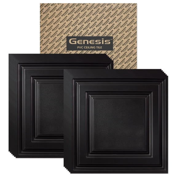 Genesis 2ft x 2ft Black Icon Relief Ceiling Tiles - Easy Drop-in Installation - Waterproof, Washable and Fire-Rated - High-Grade PVC to Prevent Breakage - Package of 12 Tiles
