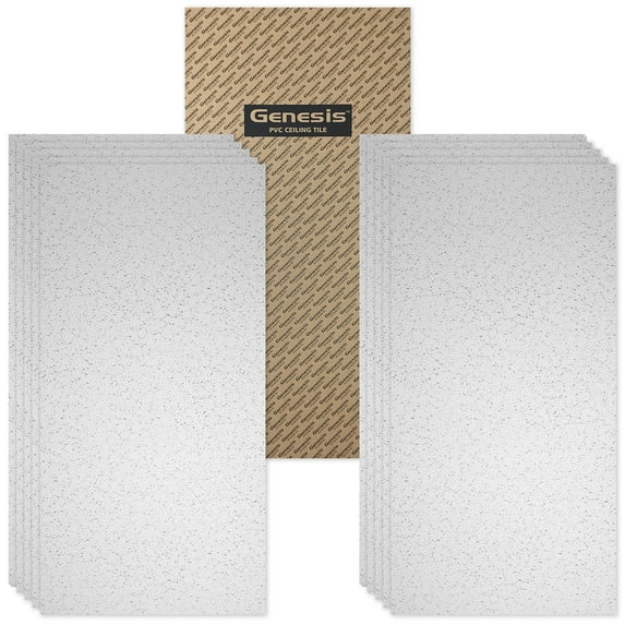 Genesis 2ft x 4ft Printed Pro Ceiling Tiles - Easy Drop-in Installation - Waterproof, Washable and Fire-Rated - High-Grade PVC to Prevent Breakage - Package of 10 Tiles
