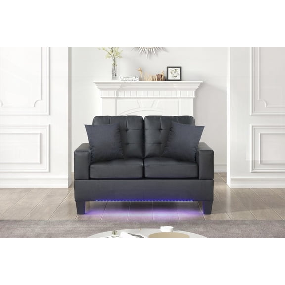 Genesis 55.5"W Black Loveseat with LED & USB - Modern Elegance