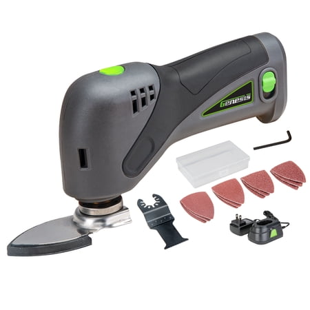 Genesis 8 Volt Cordless Oscillating Tool, Battery, Charger, 13-Piece Accessory Kit , and Storage Box