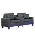 thumbnail image 1 of Lilola Home 85"W Black PVC Fabric Sofa with LED Lights, USB Charger, Storage Console, 1 of 9