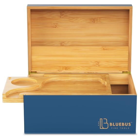 Genesis Bamboo Storage Box with Fingerprint Lock, Lid, and Tray (Black)