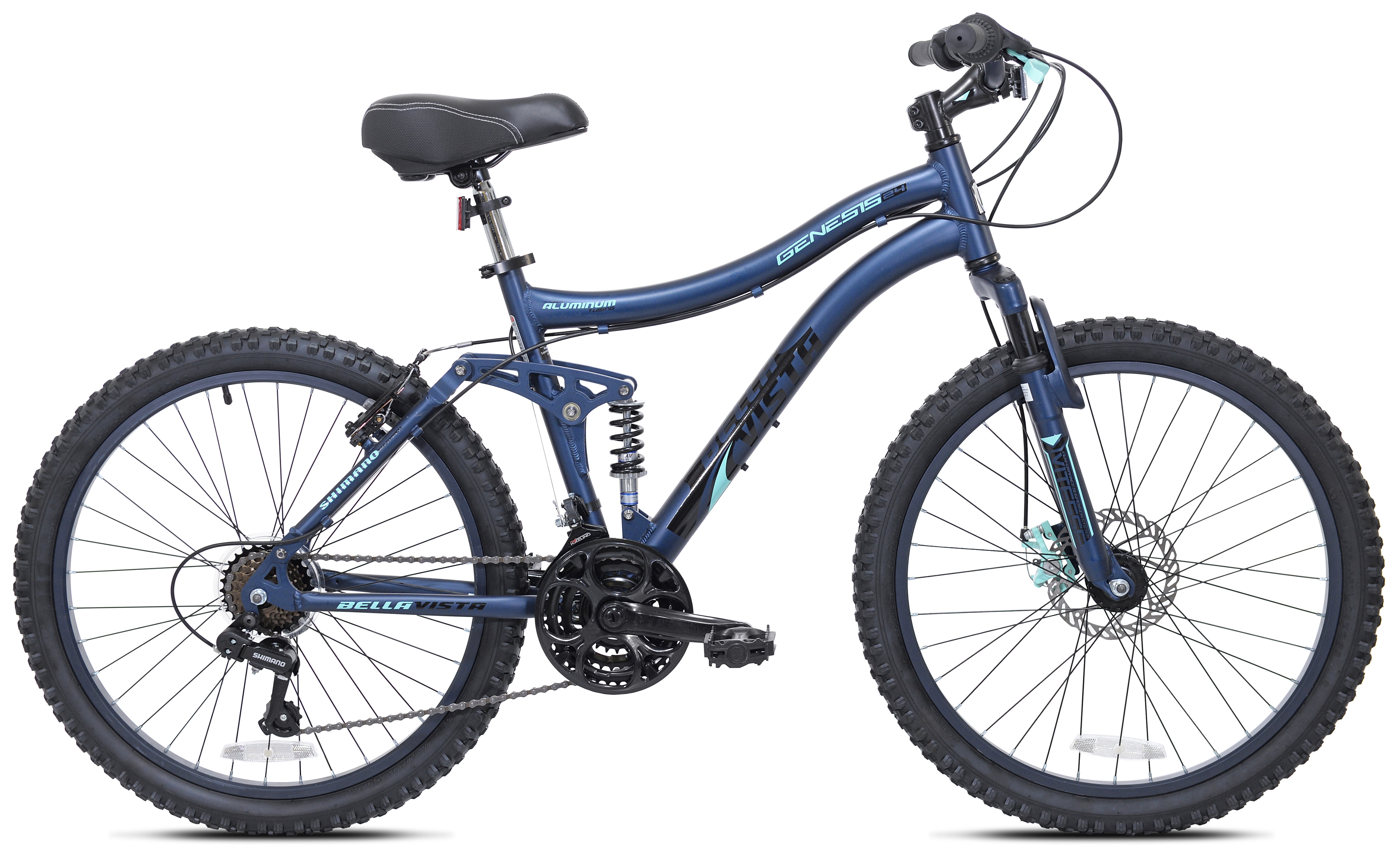 Genesis Bella Vista Full Suspension Tween/Teen Mountain Bike, 24" Wheels, Blue