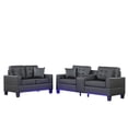 thumbnail image 1 of Genesis Black PVC Fabric Living Room Set w/ LED+USB+Strg+Cuphldrs+Tuft. Cushions, 1 of 13