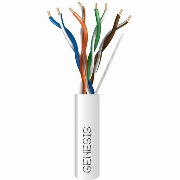 Genesis 63611101 CAT6 Plenum Cable, 23/4 Solid BC, Unshielded, UTP, CMP, FT6, 1000' (304.8m), REELEX Pull Box, White
