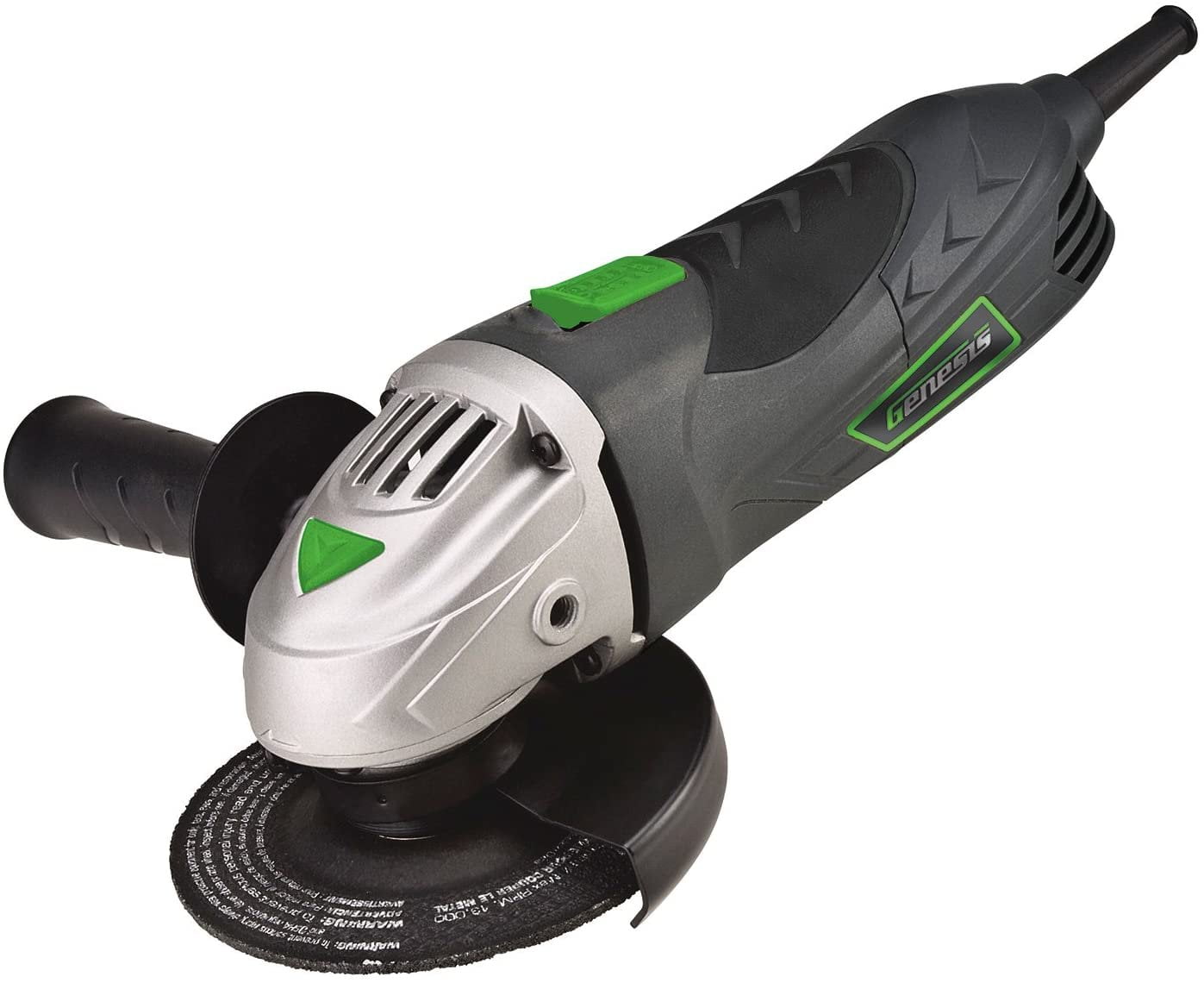Genesis GAG645 6 Amp 4 1/2" Angle Grinder with Soft Grip Barrel, 2-Position Assist Handle, Lock-On Switch, Grinding Wheel, and Auxiliary Handle