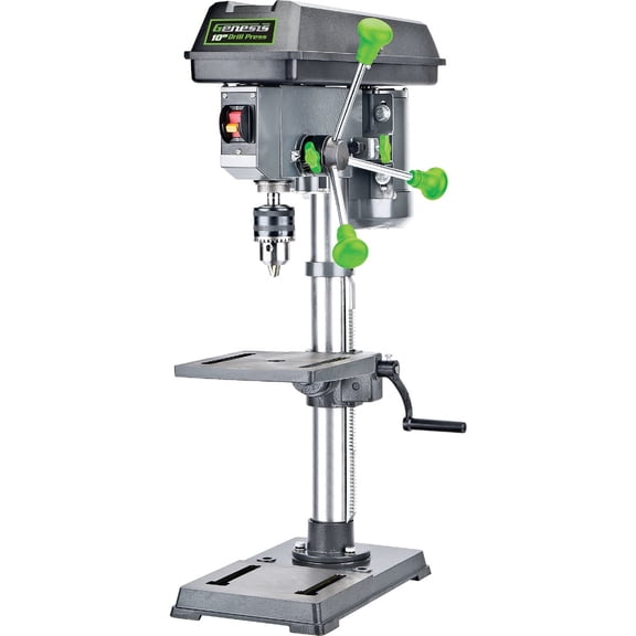 Genesis GDP1005A 10" 5-Speed 4.1 Amp Drill Press with 5/8" Chuck, Integrated LED Work Light, and Table that Rotates 360 and Tilts 0-45