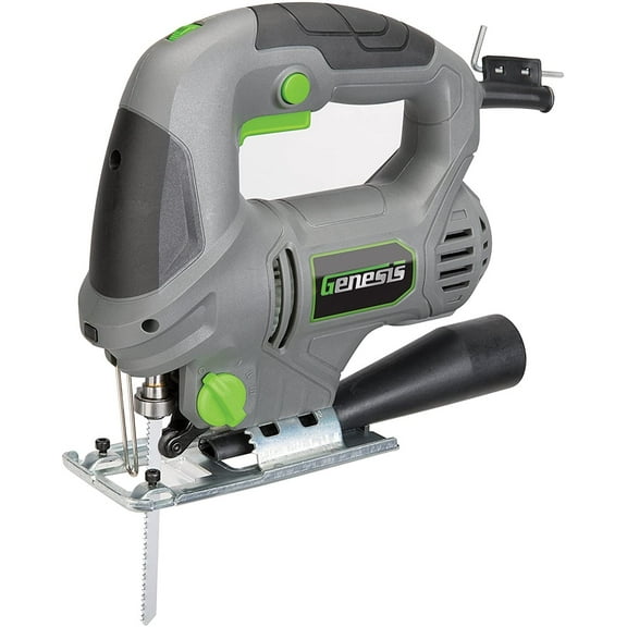 Genesis GJS500 5.0 Amp Dial-Controlled Variable Speed Jig Saw with Quick-Change, 4-Stage Orbital Action, Adjustable Base, Lock-On Button, Rip Guide, Wood/Metal-Cutting Blades, and Vacuum Adapter, gray