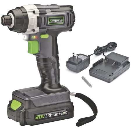 Genesis 20V Cordless Impact Driver Quick-Change - LED Work Light, Charger, Battery Set — Professional & DIY Use, Standard Battery Platform