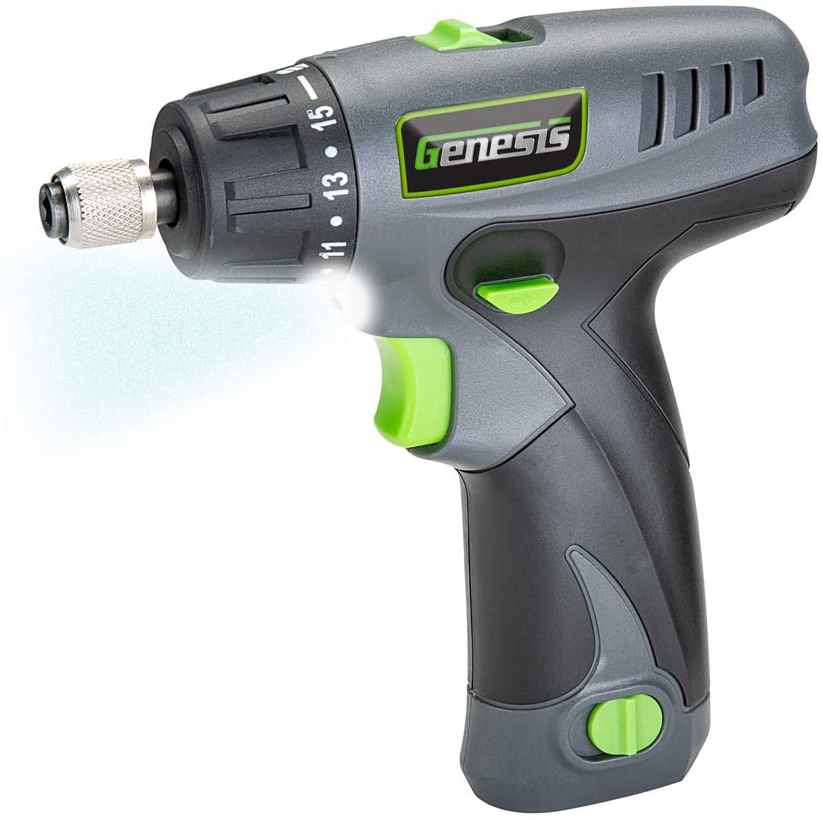 Genesis GLSD08B 8V Lithium-Ion Battery-Powered Quick-Change 2-Speed Cordless Screwdriver with LED Work Light, Battery Pack, Charging Stand, 4 Hex-Shank Drill Bits, and 4 Screwdriver Bits