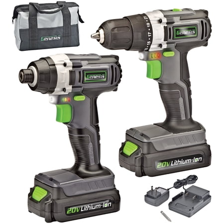 Genesis Gl20didka2 20-volt Cordless 2-speed Drill/impact Driver Combo Kit