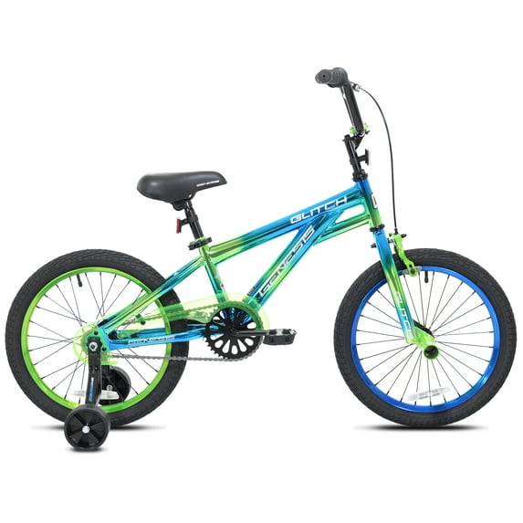 Genesis Glitch BMX Bike, 18" Wheels, Kids Ages 6-9 Years, Blue/Green