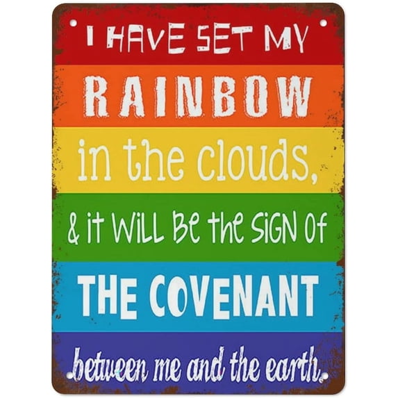Genesis God's Rainbow God's Promise Christian Metal Tin Sign Art Sunday School Decor Church Decor Christian Playroom Wall Art Bible Verse Retro Metal Tin Sign for Home Coffee Wall Decor 8x12 inch
