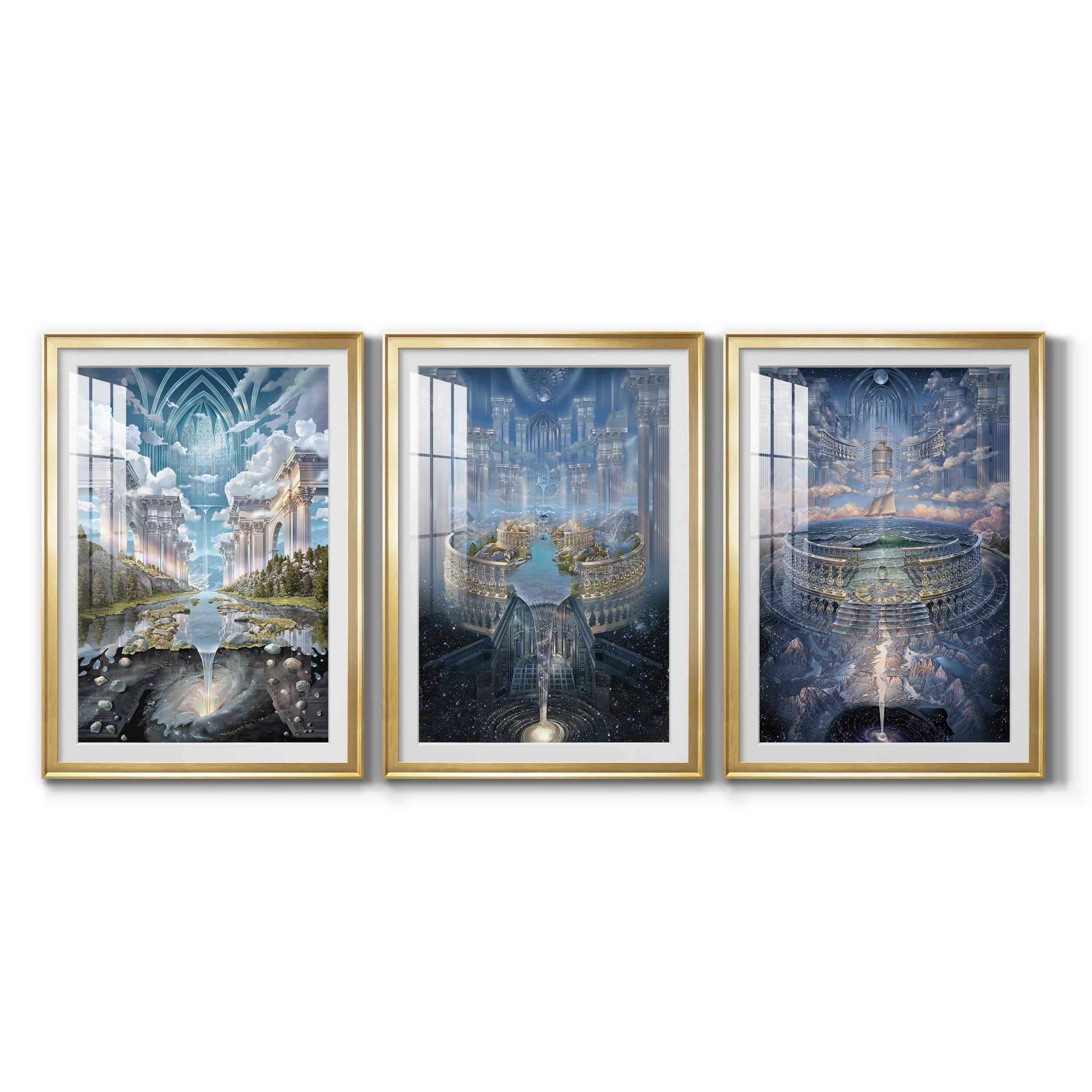 Genesis II Premium Framed Prints Set of 3 - Ready to Hang - 26.5 x 36.5 Each - Gold Frame