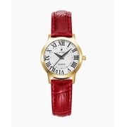 Jacques du Manoir Genesis Ladies White Dial, Red Leather Strap