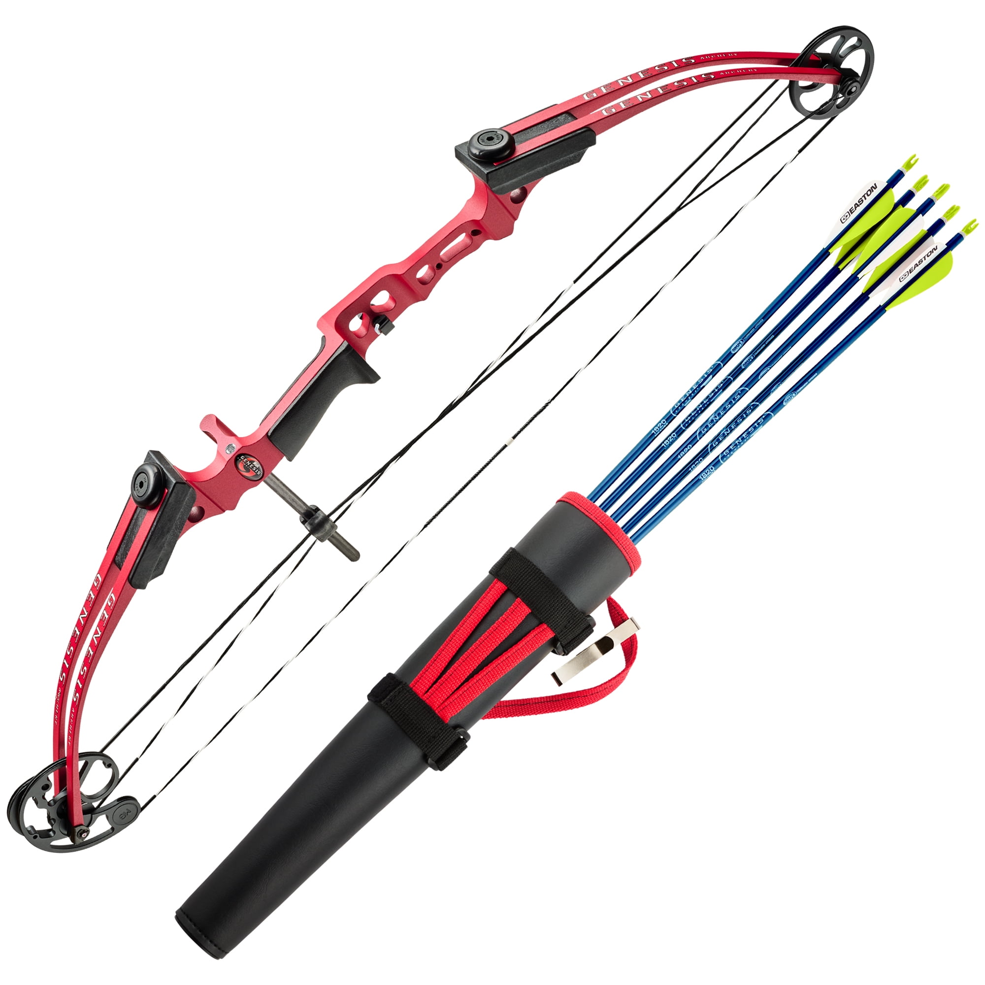 Genesis Mini, Youth Compound Bow & Arrow Set w/Quiver, Draw Hand-Right, Red
