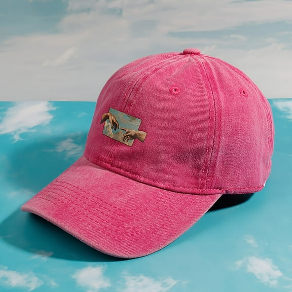 Genesis Oil Painting Sticker Washed Baseball Cap Fashion Retro Edgy Adjustable Unisex Hat for Men and Women