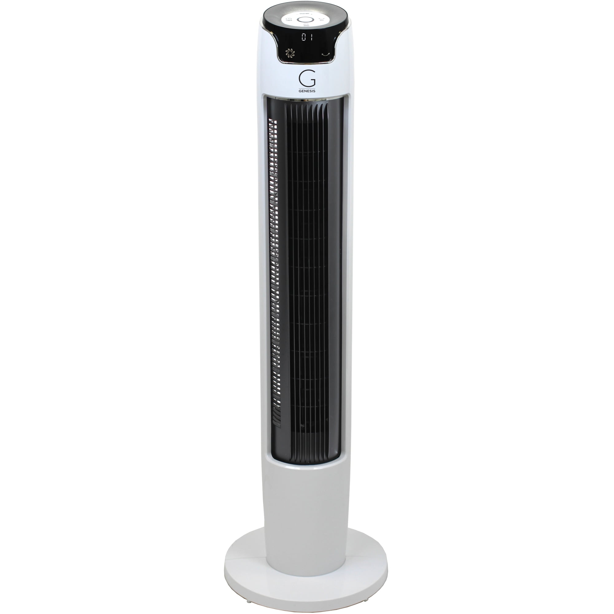 Genesis 43" White and Black Oscillating Tower Fan with Remote
