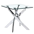 thumbnail image 1 of Genesis Square End Table (Silver) - Modern-style Tempered Glass Table with Stylish Geometric-Shaped Shiny Chrome Metal Legs (W24xD24xH24 Inches), 1 of 1