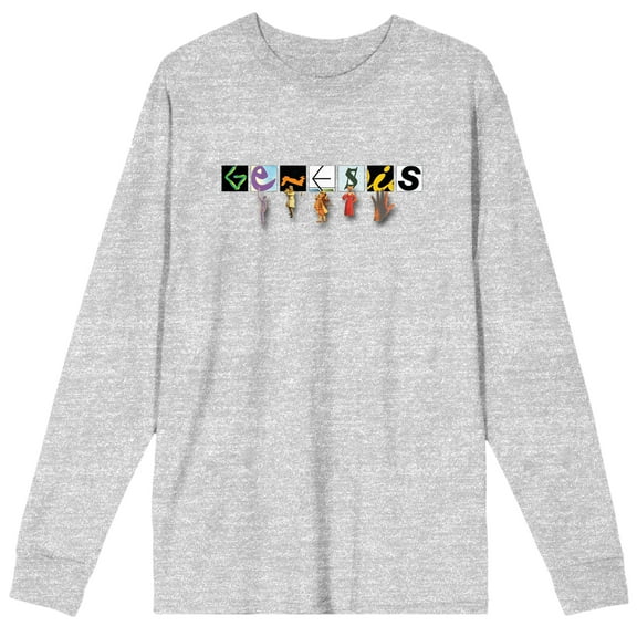 Genesis Turn It On Again Album Cover Art Crew Neck Long Sleeve Athletic Heather Adult Tee-XL