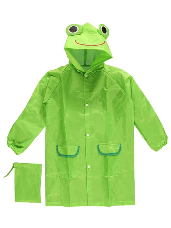 Genesis21 Kids Waterproof Rain Coat with Frog Graphic Lightweight Polyester Hooded Jacket for Toddlers and Children
